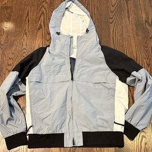 AYR White Grey and Black Jacket Cotton and Nylon Blend Hooded Jacket Size Large